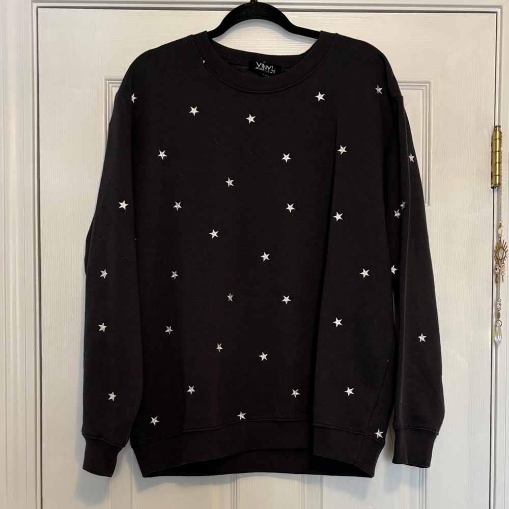 Vinyl Black Star Print Crewneck Sweater